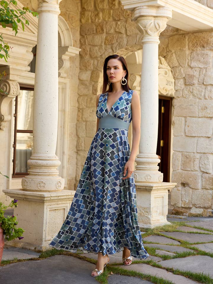 Abstract Print Sleeveless Midi Dress-In-House Unique Print for wholesale by SoulofMu