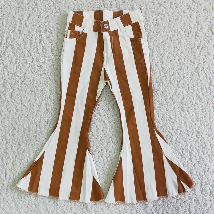 Aier Wholesale - Wholesale Jeans - Kids - Dark Orange Stripe Bell Jeans Denim Pants