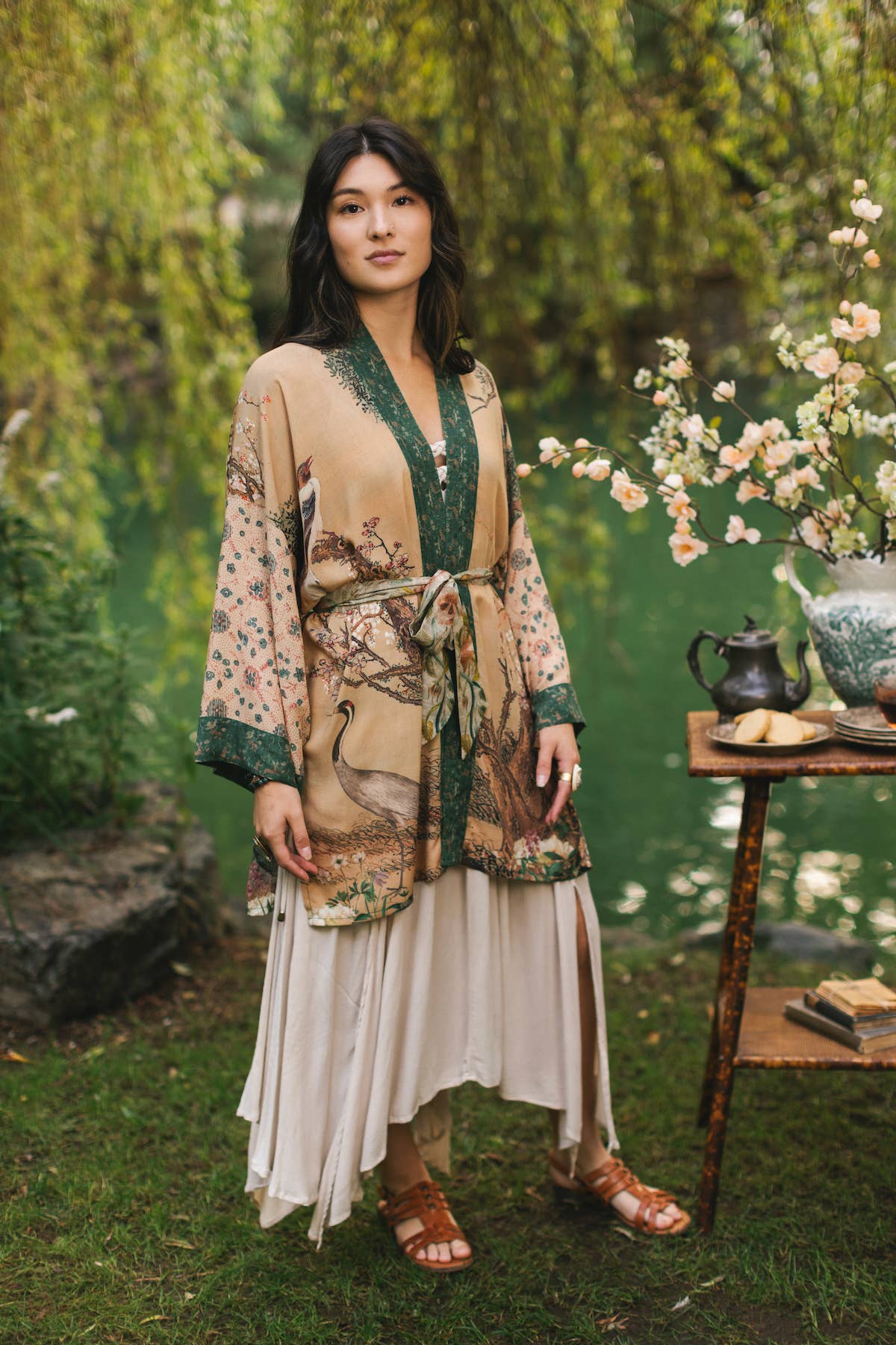 Market of Stars (USA) - Wholesale Kimono - Women's - Fable Matinée Duster Kimono w/ Deer and Moon, mid-length10