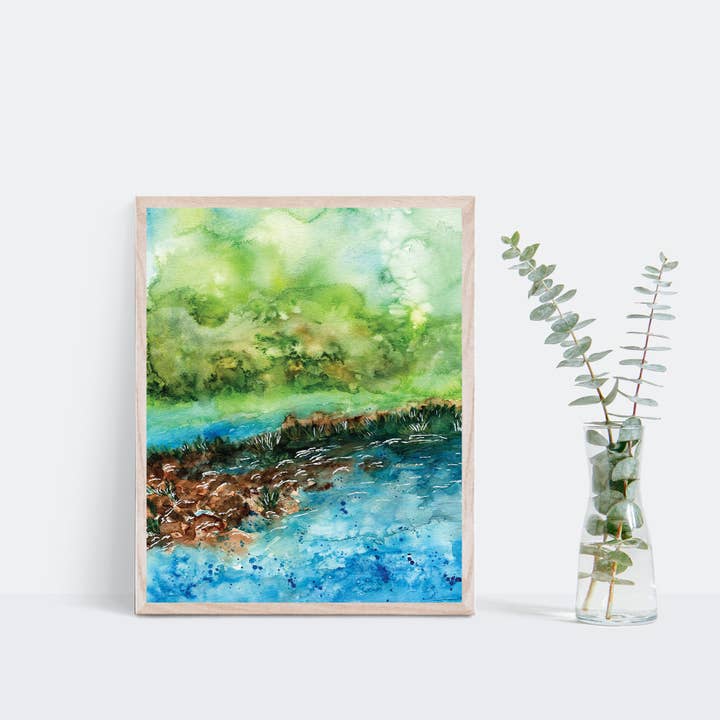 Green Artist Designs - Wholesale Art Print - Abstract Riverside Landscape Art Print2