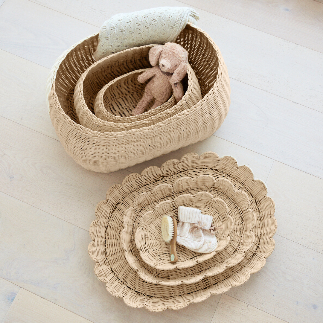 BEBE BASK® - Vendita all'ingrosso Cestino portaoggetti - Bambini e neonati - Set di 3 cestini in rattan Fauna con coperchio naturale2