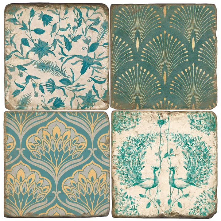 Proud as a Peacock - Tumbled Marble Coasters Set/4 for wholesale by Studio Vertu
