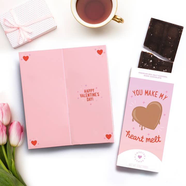 Sweeter Cards Chocolate Bar + Greeting Card in ONE! - Vendita all'ingrosso Biglietti per San Valentino - Biglietto di San Valentino con barretta di cioccolato - Make My Heart Melt