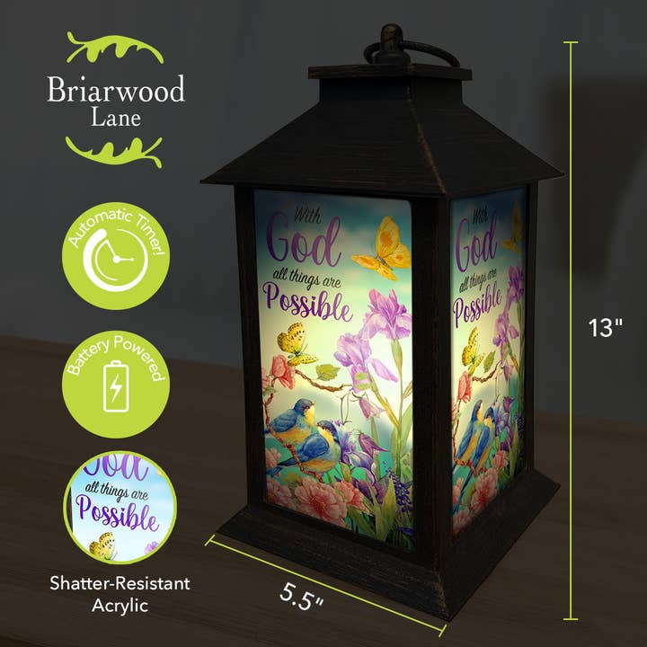Briarwood Lane - Wholesale Lantern - With God Spring Lantern 13.5" x 5.5" x 5.5"2