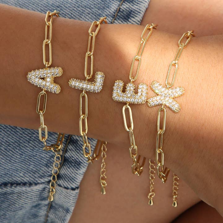 CZ Initial Bubble Balloon Bracelet  for wholesale by Savvy Bling