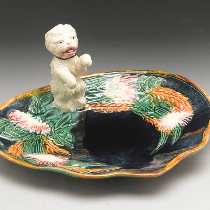 AA Importing - Wholesale Decorative Tray - Majolica Style Ceramic Dog Tray