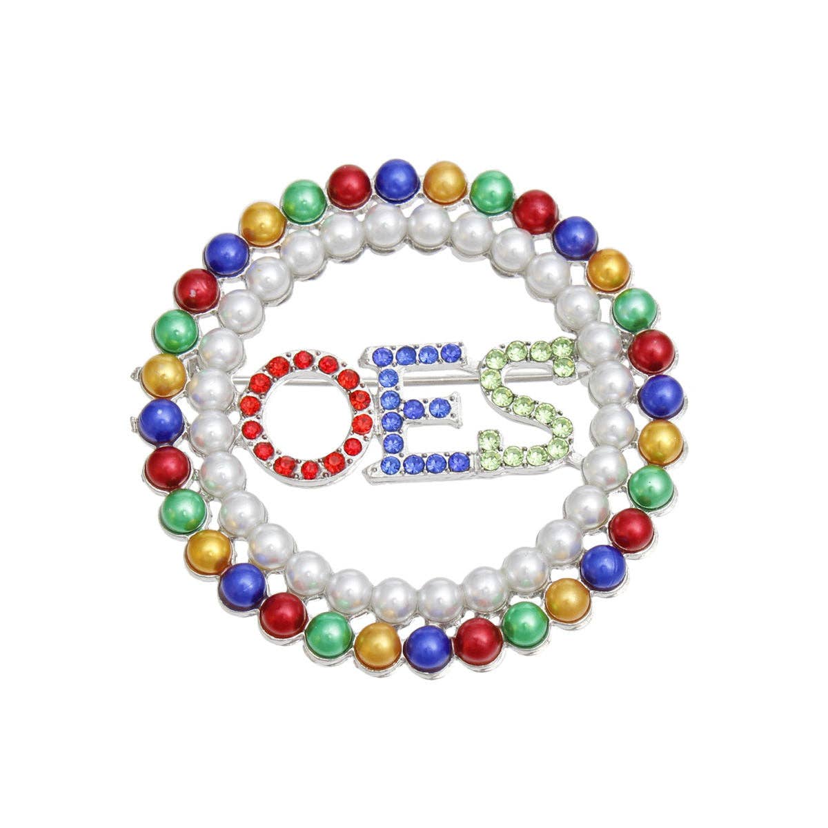 Multi Color OES Sorority Round Multicolor Pearl Brooch Pin for wholesale on Faire1