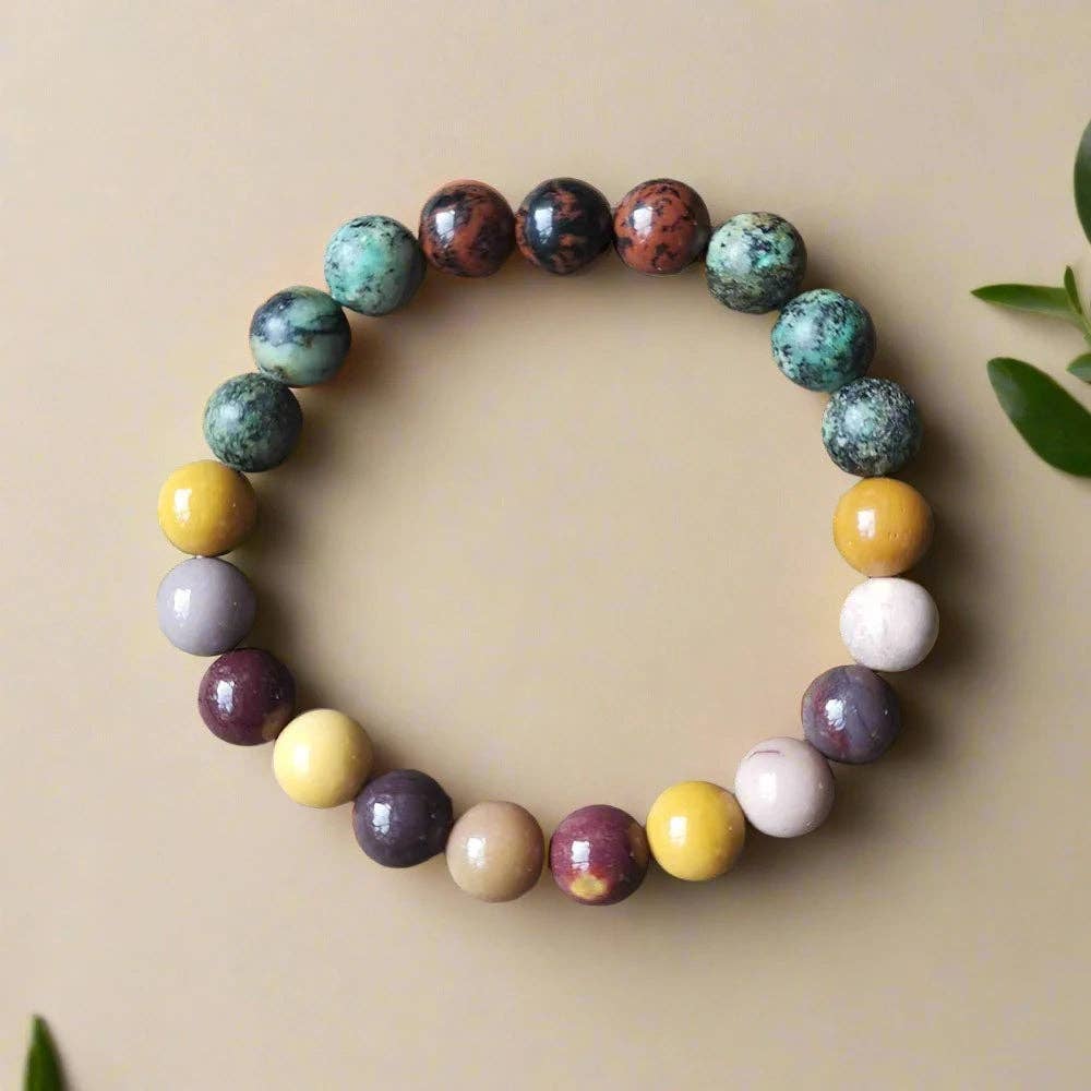 Harmony Mala - Vente Collier de prière en perles - Collier mala en Mookaïte et turquoise africaine avec pendentif3