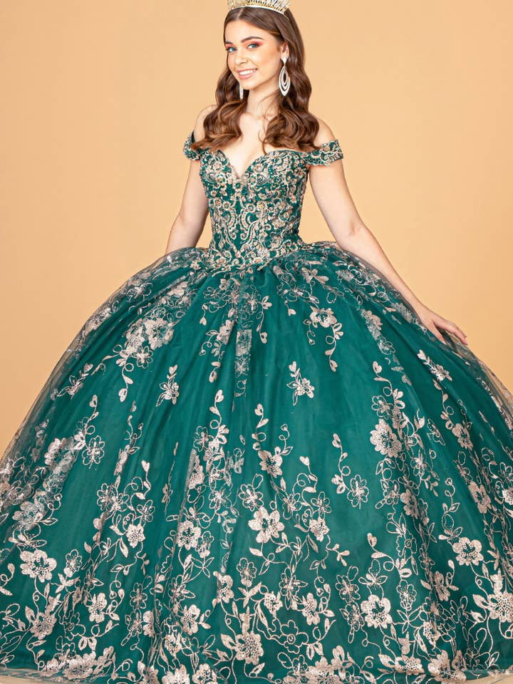 Tux-USA® - Wholesale Gown - Women's - Embroidered Off Shoulder Mesh Quinceanera Dress w/ Separate Long Sleeves
