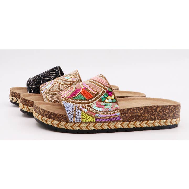 Mars Sky Shoes Wholesale - Wholesale Slides - Women's - Bamboo CLASH-14 Women Cork Sole Beaded Boho Summer Sandals