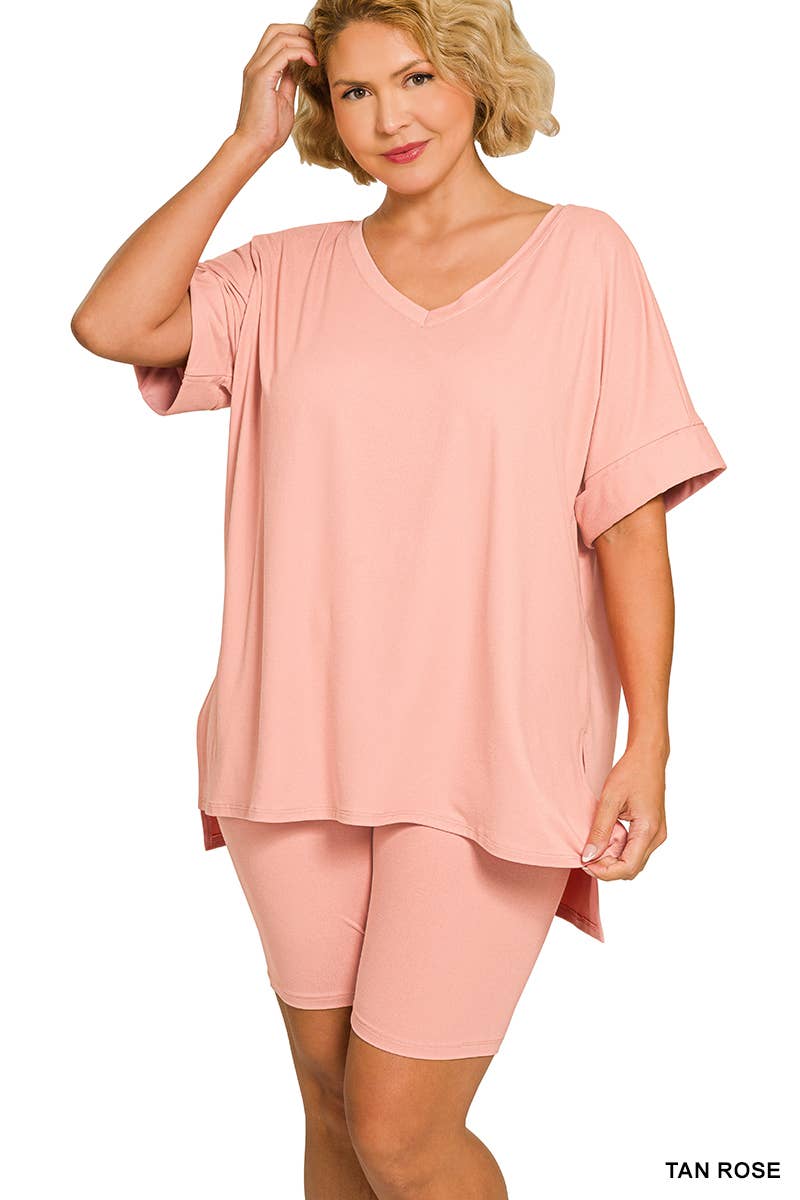 Vanilla Monkey - Wholesale Top & Pant Set (NOT Loungewear) - Women's - Plus Brushed Dty Microfiber V-neck Top And Biker6