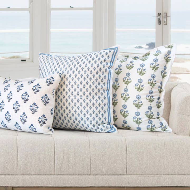 Tajik Home LLC - Wholesale Throw Pillow Cover - Celeste Mughal Flower Pillow Cover in Blue – Decorative