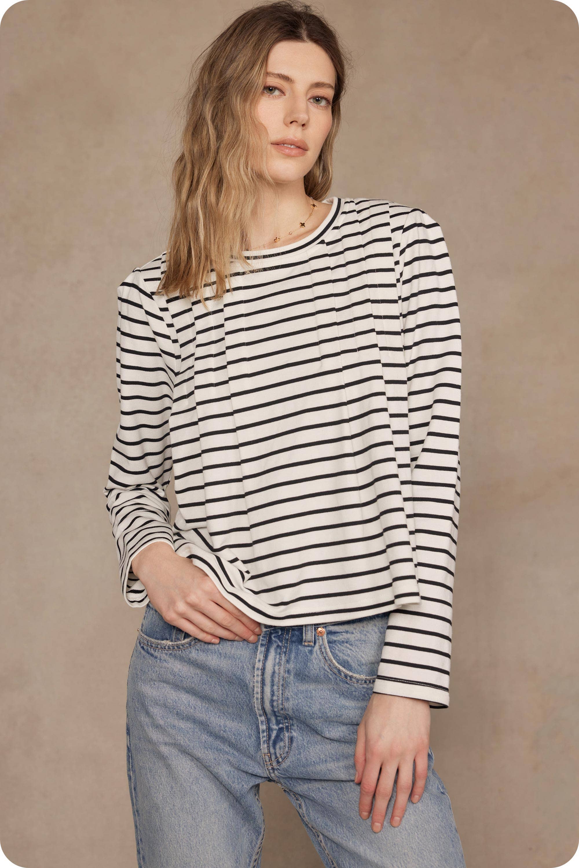 Strut & Bolt - Wholesale Blouse - Women's - Striped Shoulder Pad Knit Tee Top0