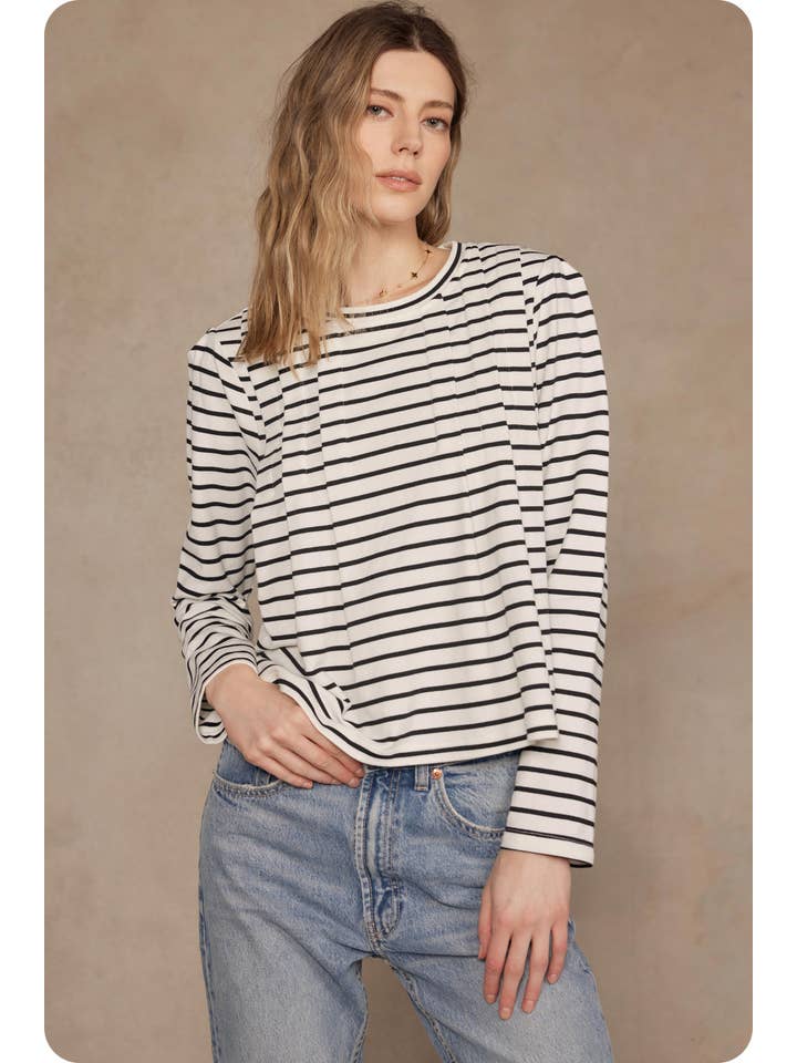Strut & Bolt – wholesale Blouse – Women’s – Striped Shoulder Pad Knit Tee Top