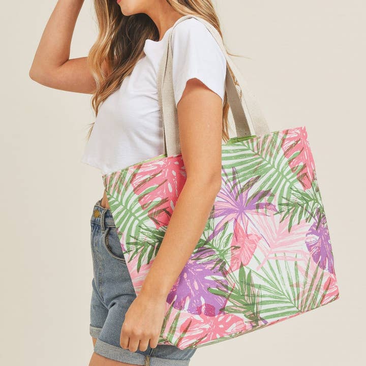 MiMi Wholesale - Wholesale Tote Bag - Women's - Hand-Drawn Tropical Beach Women's Tote Bag