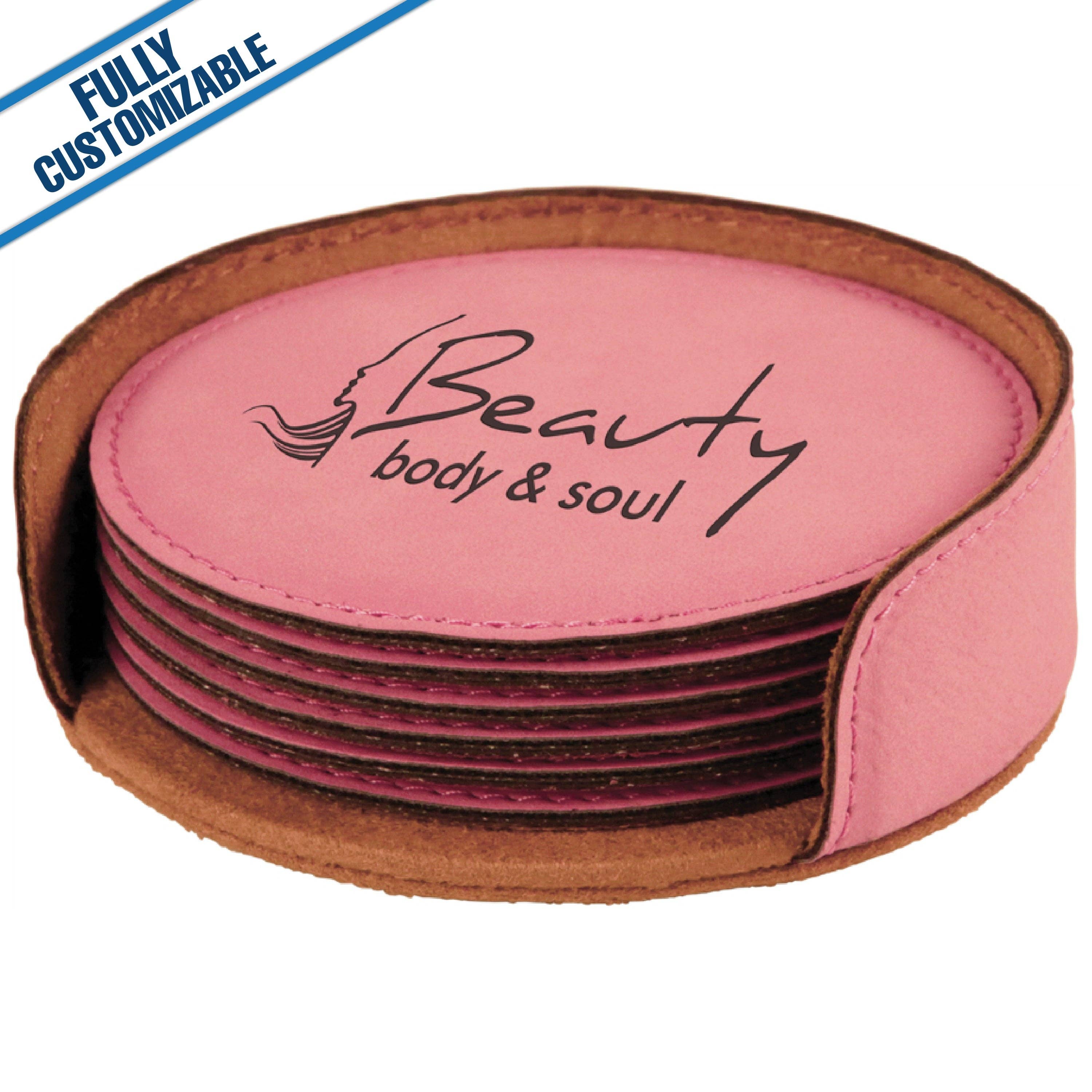 GiftWorksPlus - Wholesale Coasters - Engraved Leatherette Round Coasters - Fully Customizable22