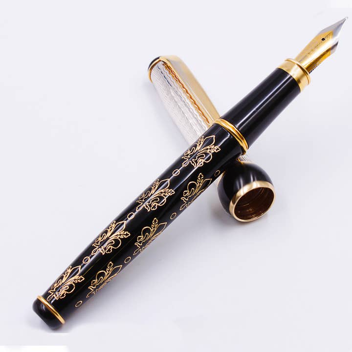 Grifos pens – wholesale Pen – Fountain pen silver 925 cap lily engraved black body