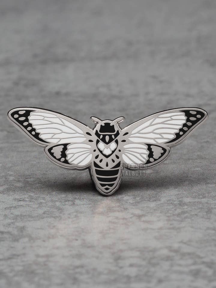 Cicada Nature Beetle Occult Goth Enamel Pin - Silver for wholesale by Shannon Talbott
