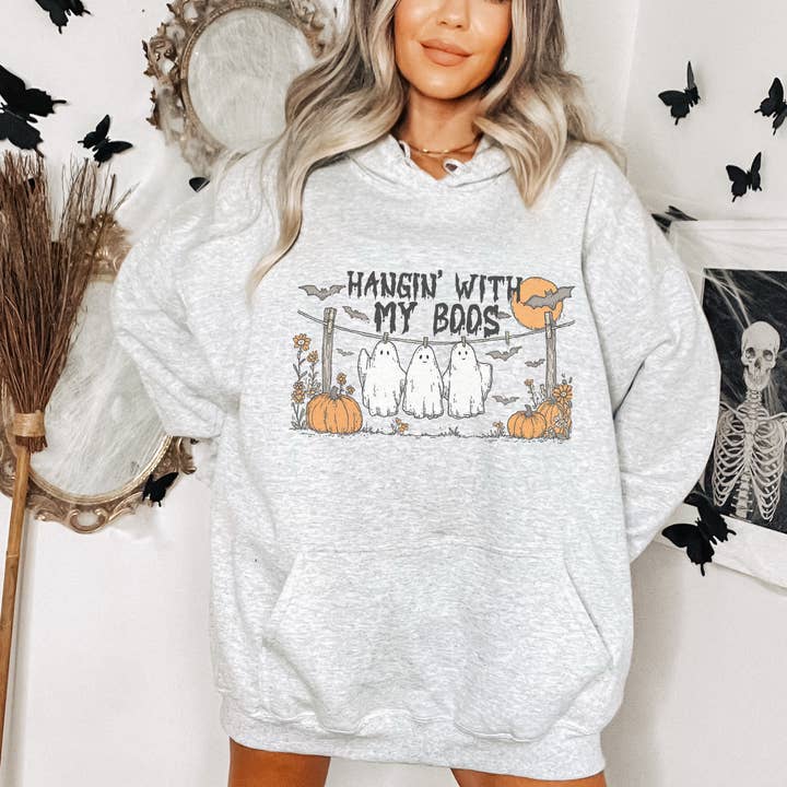 Trendznmore - Modern Graphic Apparel - Wholesale Hoodie - Women's - Hangin with my Boos Cute Halloween Graphic Hoodie2