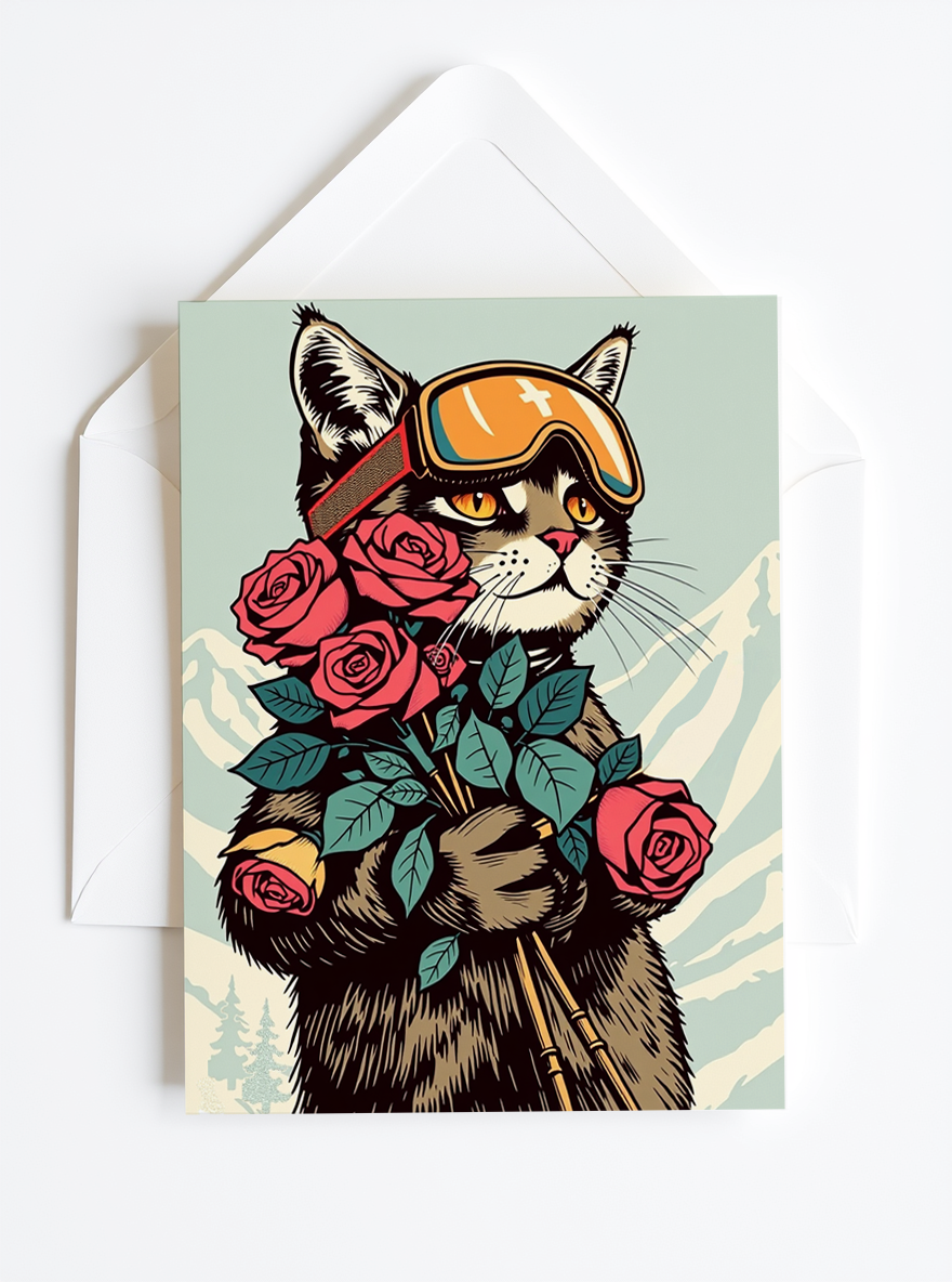 Sofs Designs - Wholesale Everyday Greeting Card - Greeting cards for Ski lovers Vintage style art -See options2