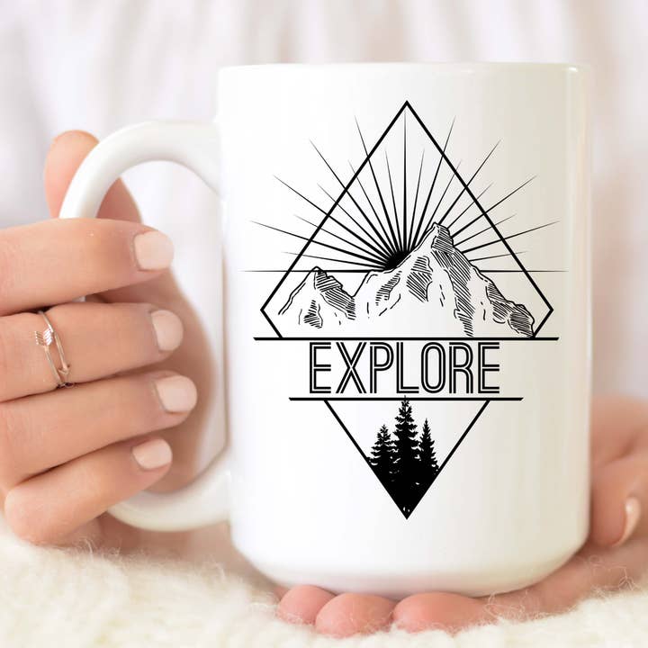 15oz Explore Ceramic Mug for wholesale by From Us To You Co. Handmade Goods