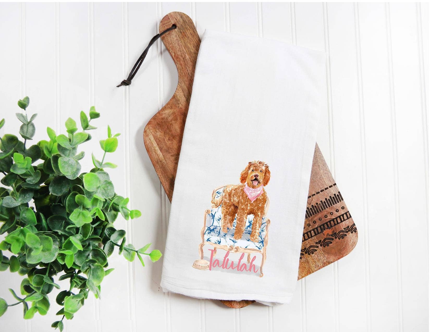 The Preppy Pineapple Home - Venta al por mayor Paños de cocina - Toalla para sacos de harina Goldendoodle de albaricoque0