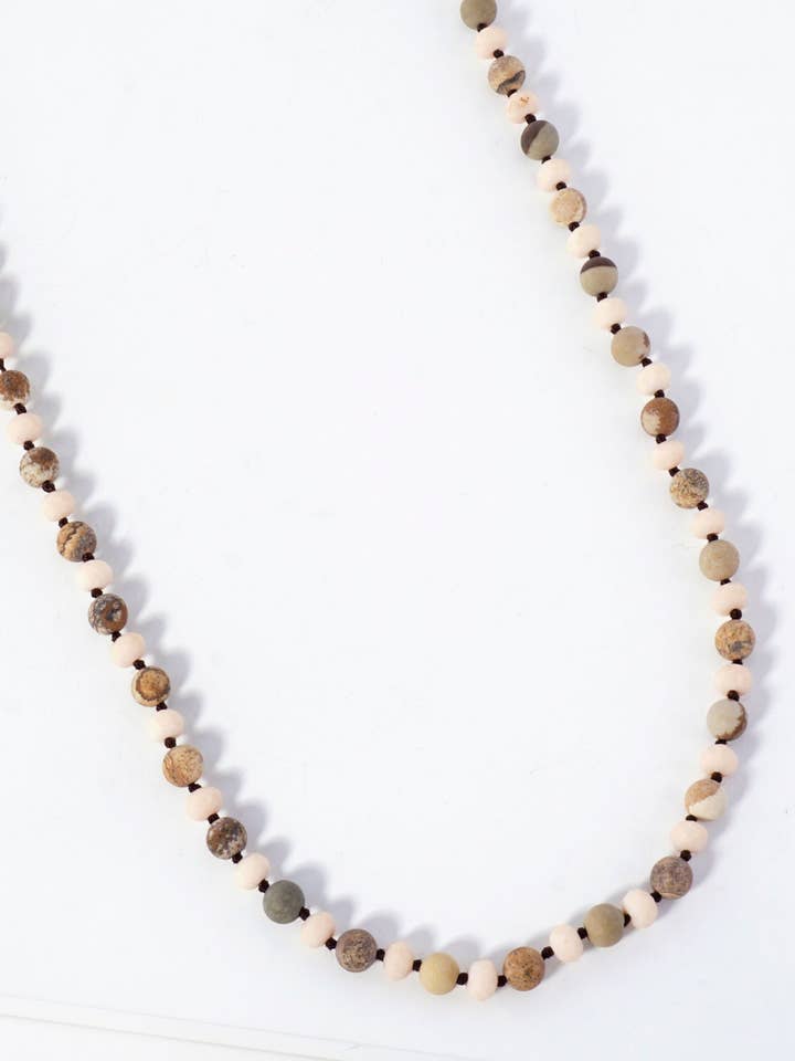 33 Zoll lange Halbedelstein-Halskette mit zwei Tönen und Knoten für den Großhandel von Wild Honey