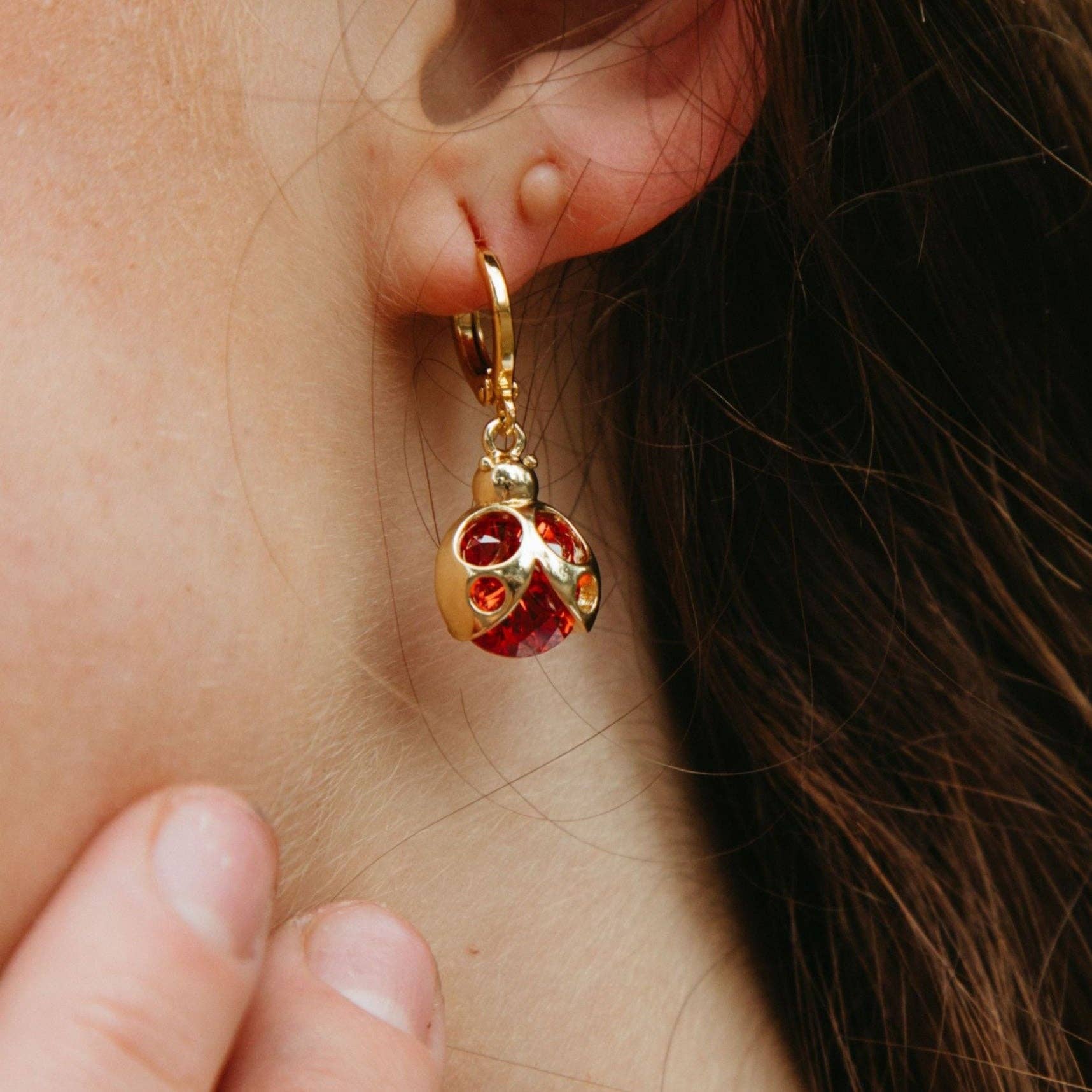 Bittersweet - Wholesale Huggie Earrings - Lucky Little Bug Ladybug Earrings0