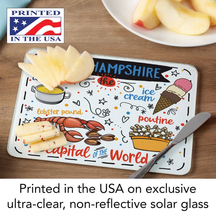 Conimar Promotions - Wholesale Cutting Board - New Hampshire Favorite Foods Glass Cutting Board 10" x 8"