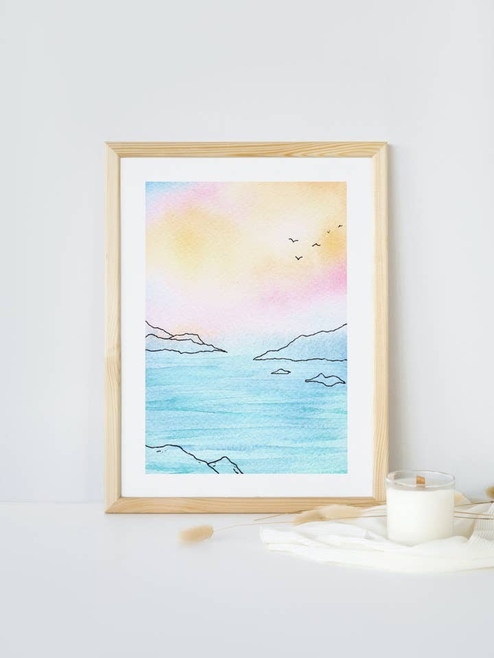 Pastel Shore | Arte lineal | Impresión original en acuarela para venta al por mayor de Taylor Martone Art