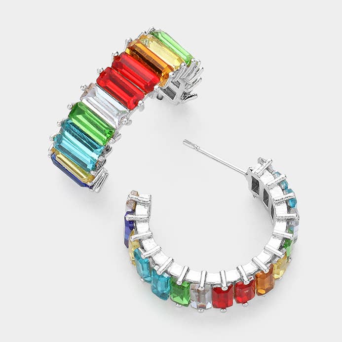 CZ Rektangel Stone Cluster Half Hoop aftenøreringe for engroshandel hos Sensibling Corp.