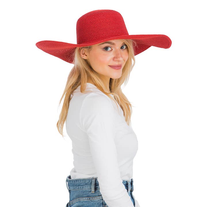 Cap Zone - Venta al por mayor Sombrero de paja - Mujer - Sombrero de sol de paja con tejido apretado, color sólido y ala ancha flexible55