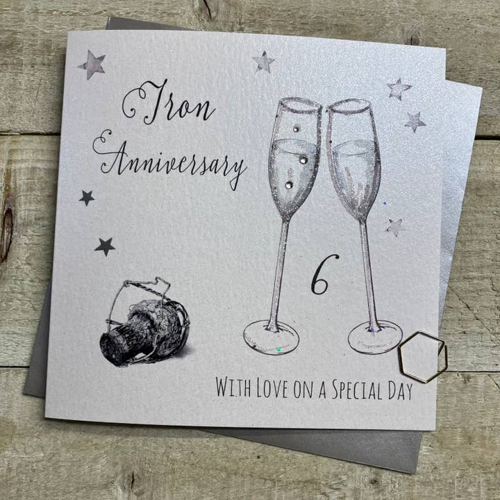 6° anniversario degli Iron - Flauti e sughero (WA6) per la vendita all'ingrosso da parte di White Cotton Cards