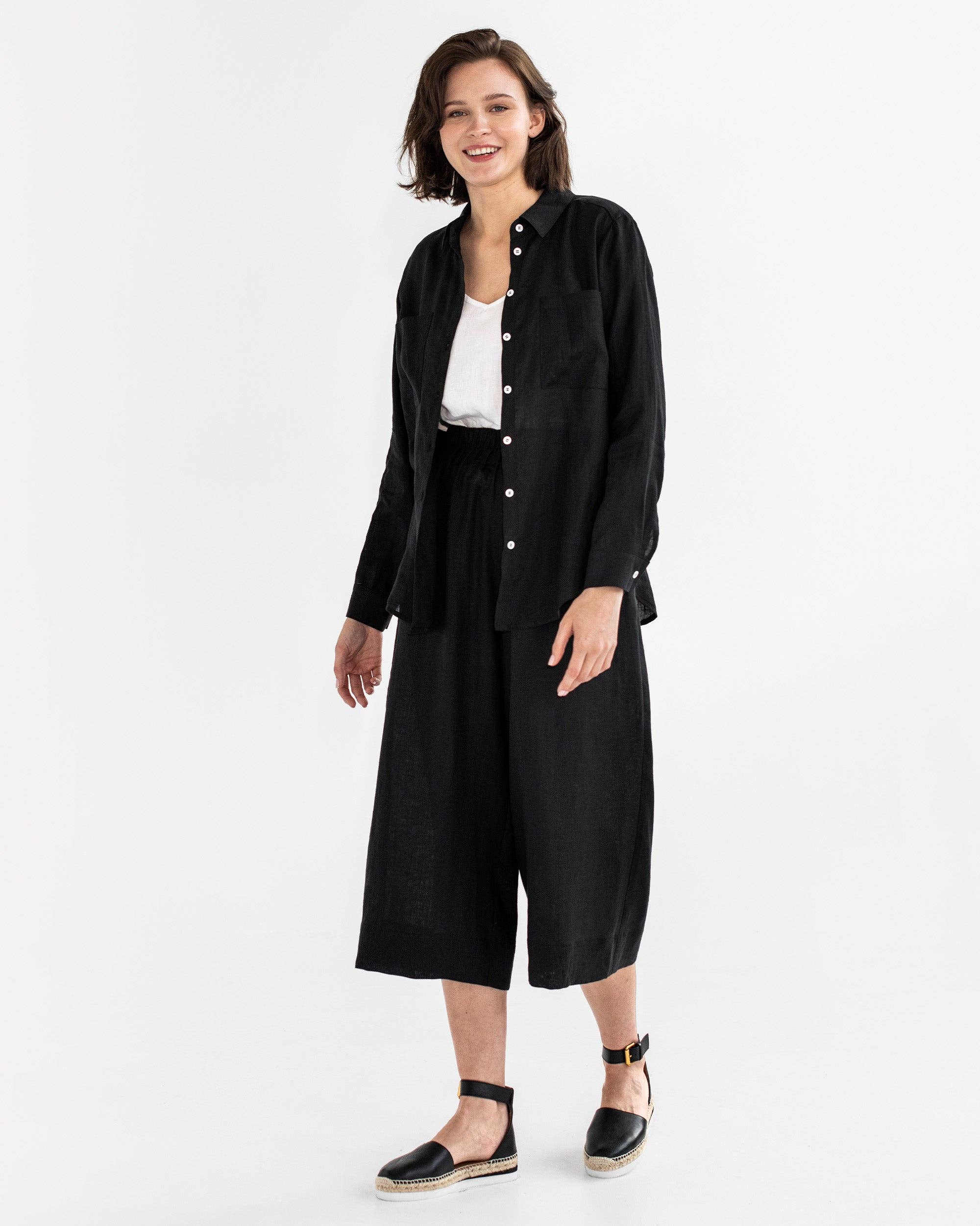 MagicLinen (We handle U.S. import procedures for you) – Großhandel Hose – Damen – Knielange Leinen-Culotte-Hose BRUNY in Schwarz1