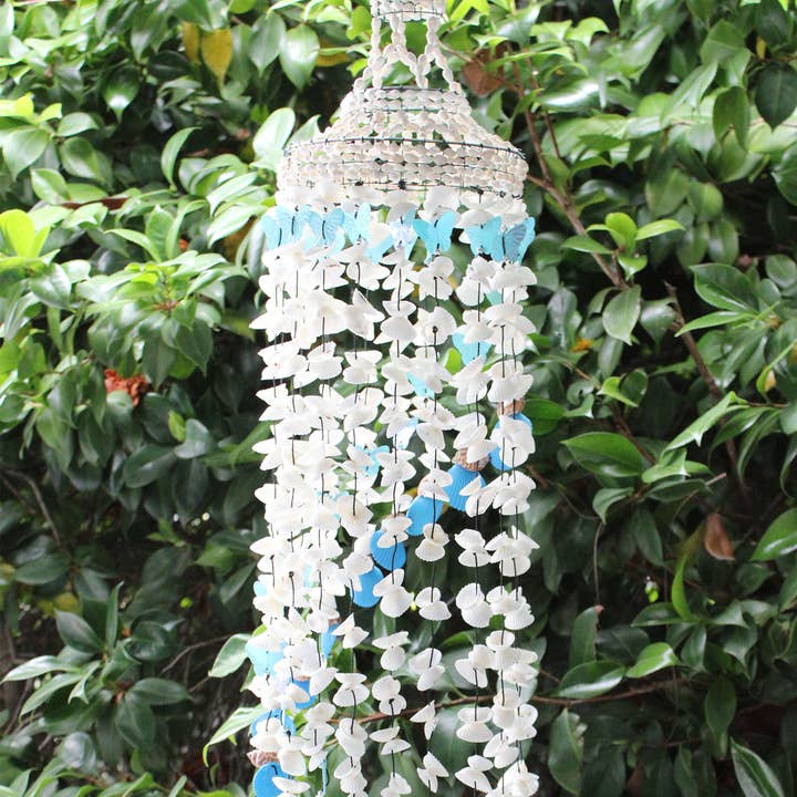 Blue Butterfly Seashell Wind Chime for wholesale by California Seashell Company