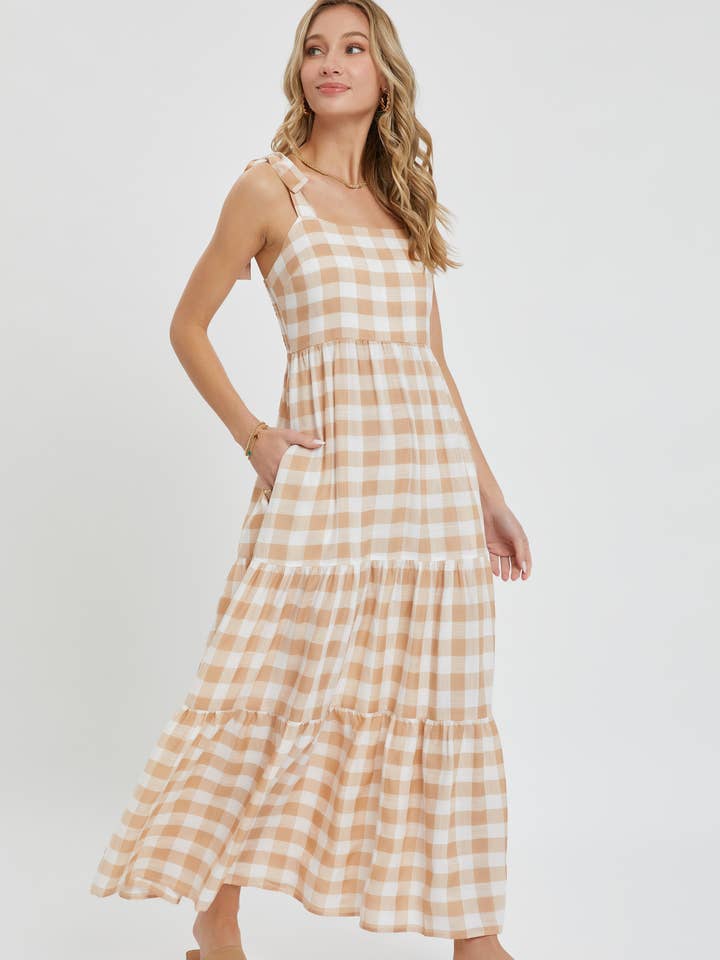 GELAAGDE MAXI-JURK MET GINGHAM voor wholesale door Sweet Lovely by Jen