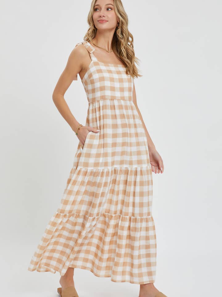 GESTREIFTES MAXIKLEID MIT KAROMUSTER für den Großhandel von Sweet Lovely by Jen