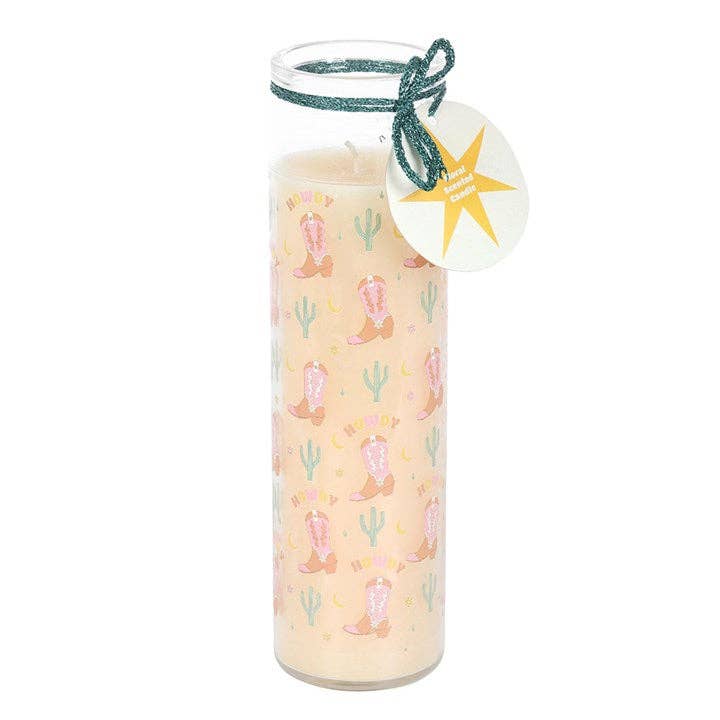 Something Different Wholesale - Wholesale Jar/Filled Candle - Howdy Cowboy Boot Print Floral Tube Candle