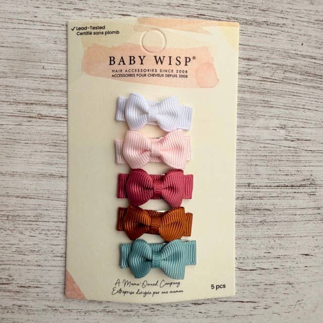 5 Tiny Tuxedo Bows on Snap Clips -Gingerbread for wholesale by Baby Wisp