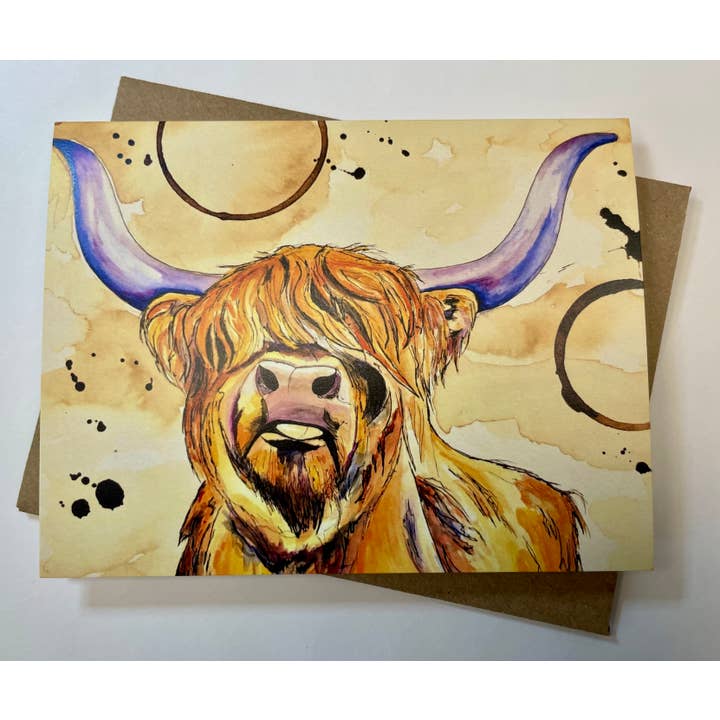 Carte de vœux Vache des Highlands Fantaisiste | Carte d'Animal Mignon pour la vente par Forever Caroline LLC