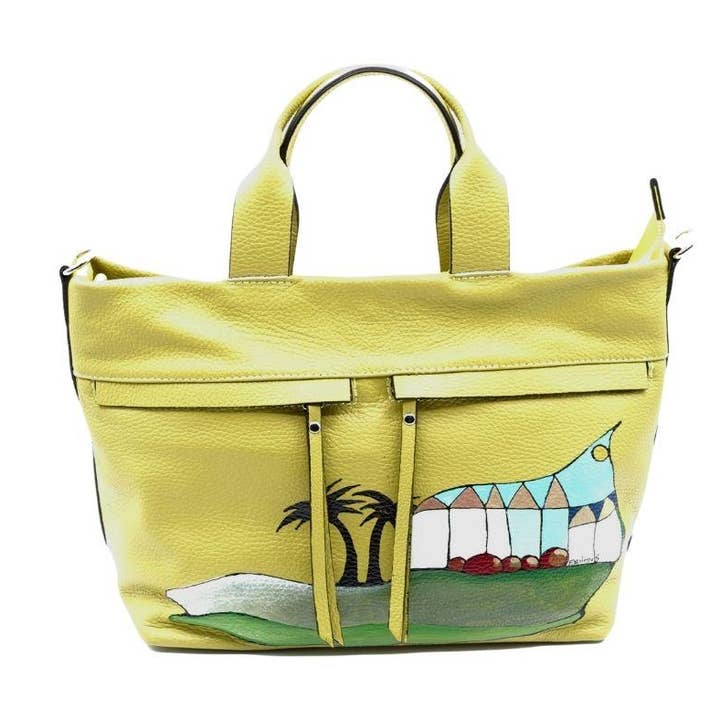 Anulika - Sac cabas vert en cuir avec motif original d’Eva Zuccolo pour la vente par Eva Zuccolo