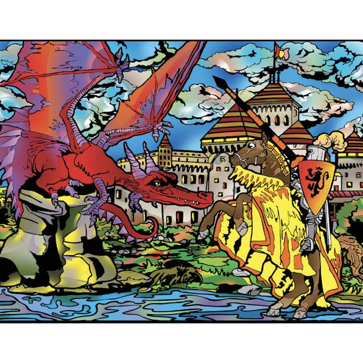 Drache und Ritter Samtzeichnung zum Ausmalen made in Ita für den Großhandel von Colorvelvet