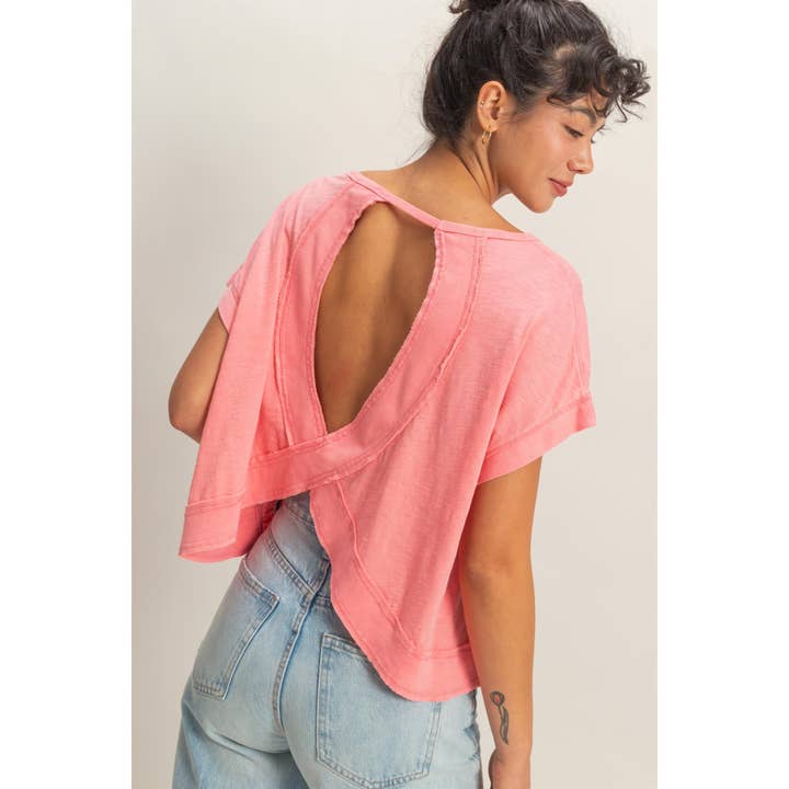 Acid Washed Cross Detail Open Back Top for wholesale by Double Zero
