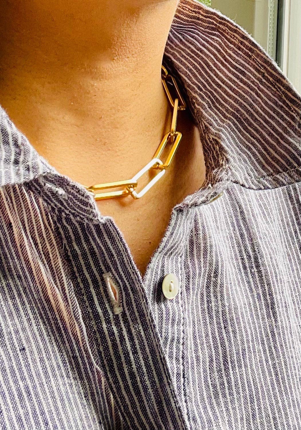 David Aubrey Jewelry - Wholesale Link & Chain Necklace - DOR615 18k matte gold paperclip chain necklace1
