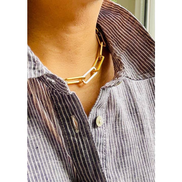 David Aubrey Jewelry - Wholesale Link & Chain Necklace - DOR615 18k matte gold paperclip chain necklace1
