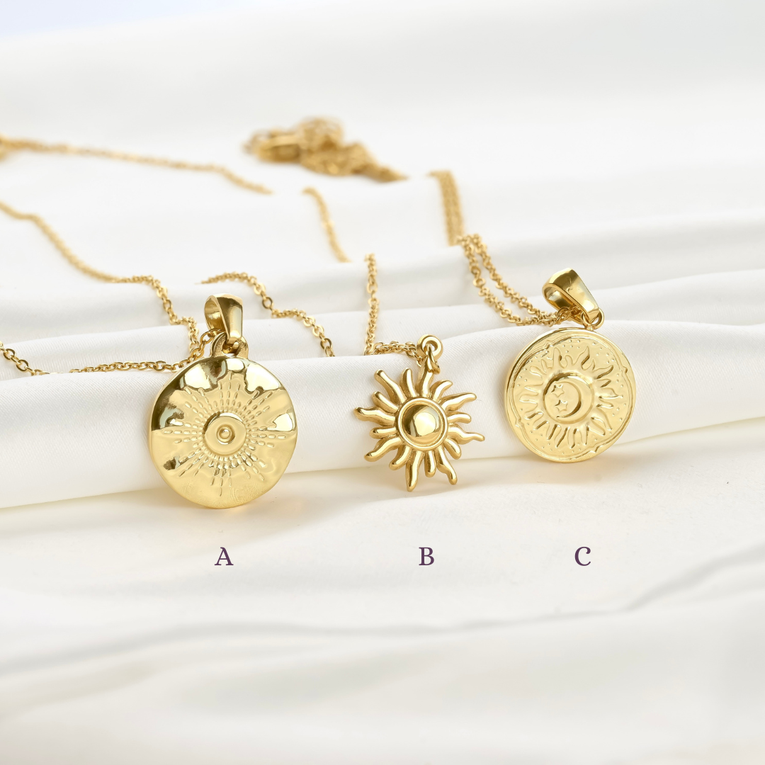 Blueyejewelry - Wholesale Pendant/Charm Necklace - Vintage Style Sun Necklace - Sun Burst Coin Necklace0