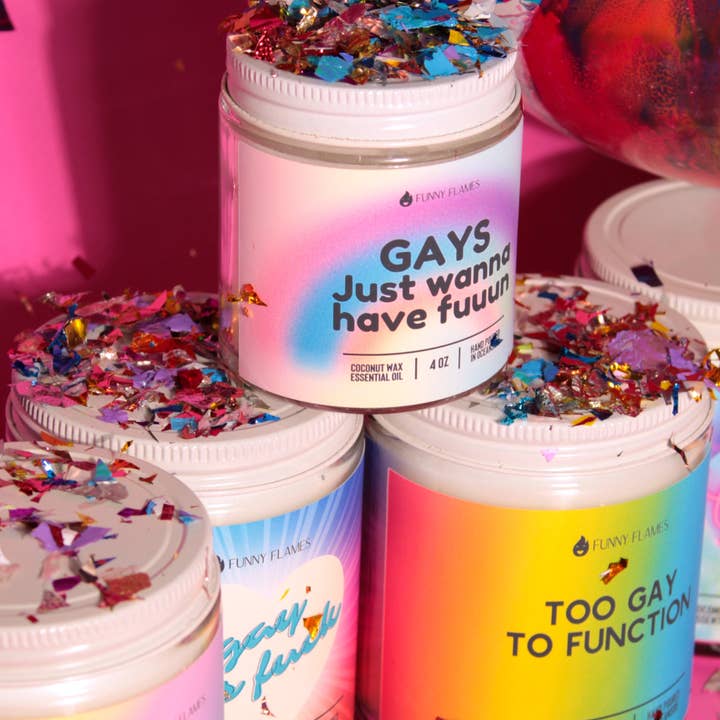Funny Flames Candle Co - Les Creme - Wholesale Jar/Filled Candle - Gays Just Wanna Have Fun -LGBTQ Pride Limited Edition Candle5