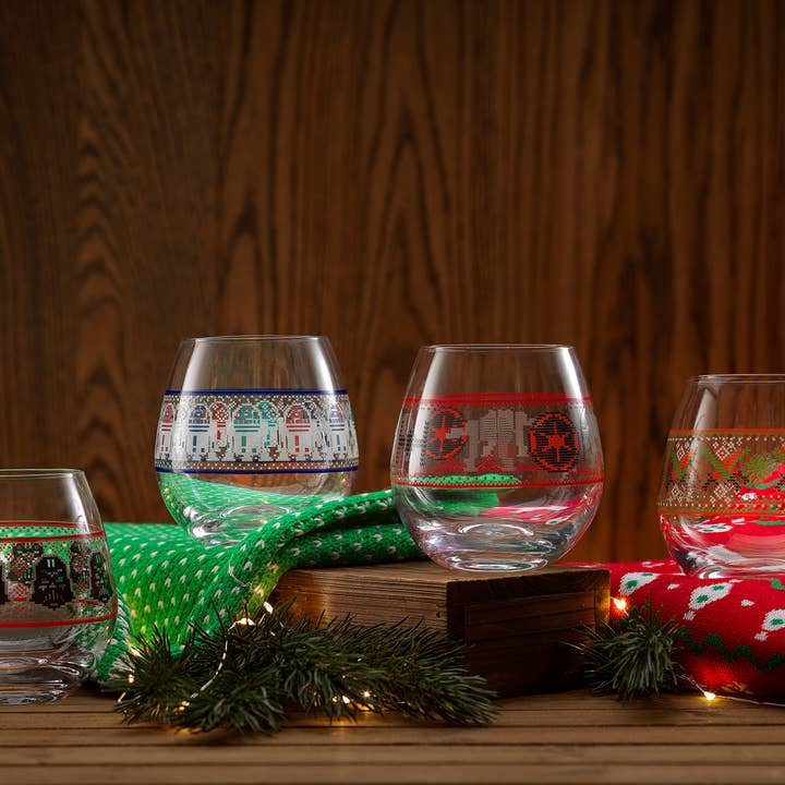 JoyJolt - Wholesale Wine Glass - Star Wars Ugly Sweater Stemless Wine Glasses, Set of 4