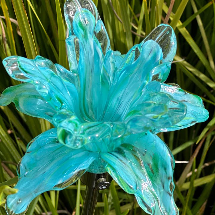 ApricotMint - Wholesale Garden/Lawn Stake - Art Glass Flower Stake Assorted, 6 colors in set of 2