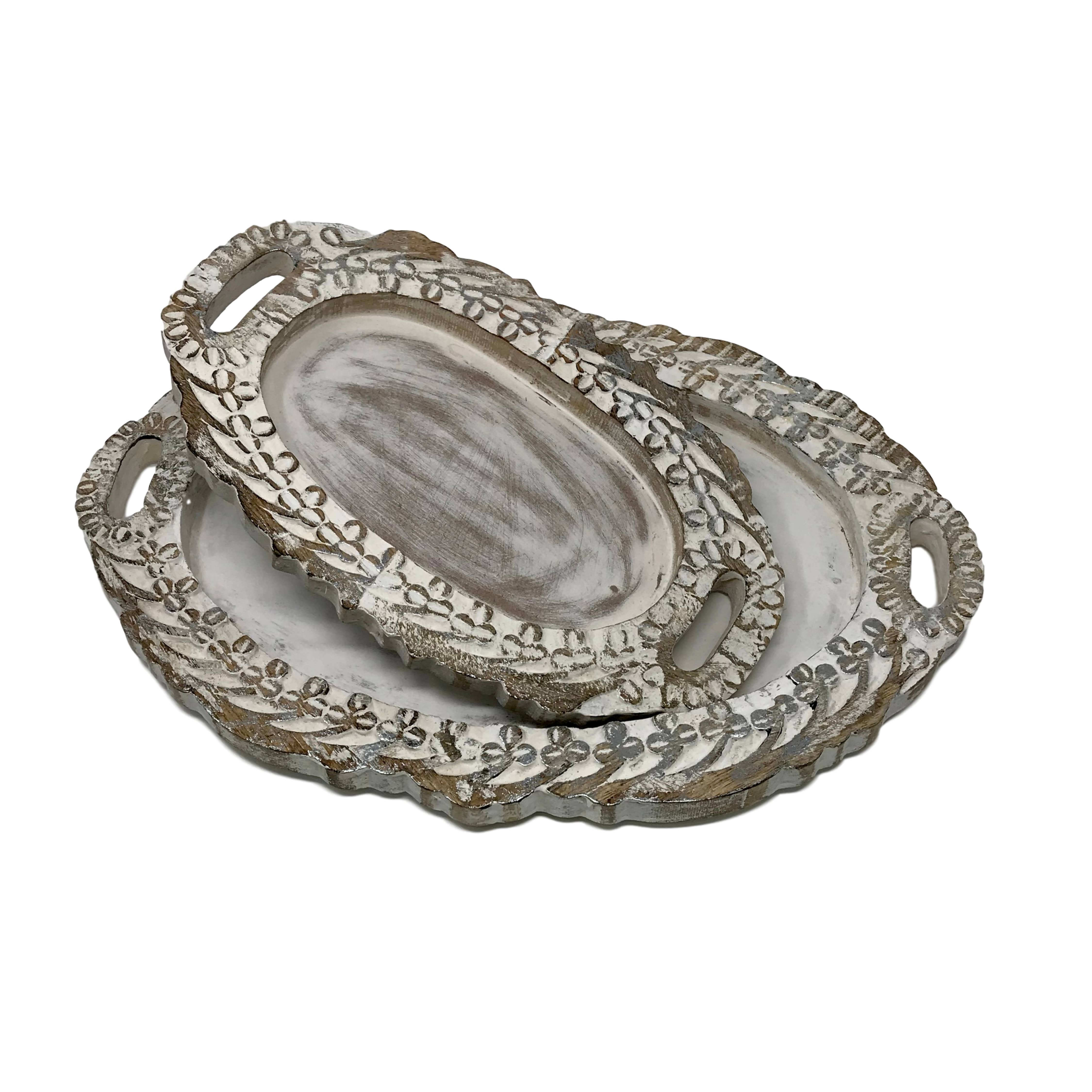 Wilco Home – Engroshandel Pyntebakke – Sæt med 2 håndskårne træ LOUIS XIV Vanity Bakker3